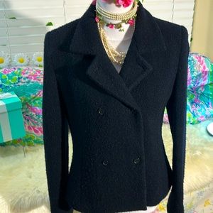 Jones New York black boucle wool double breasted jacket or coat